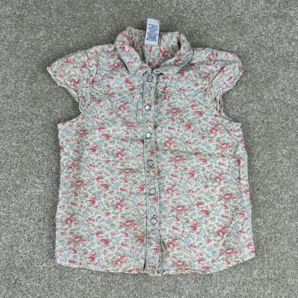 Gymboree Vintage 2001 Girls XL 6 Floral Western Snap Cotton Shirt Cap Sleeve Top